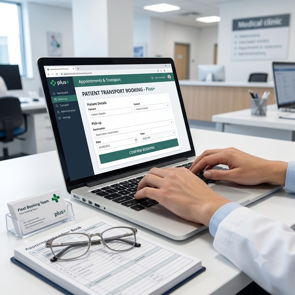 Booking patient transport on a laptop